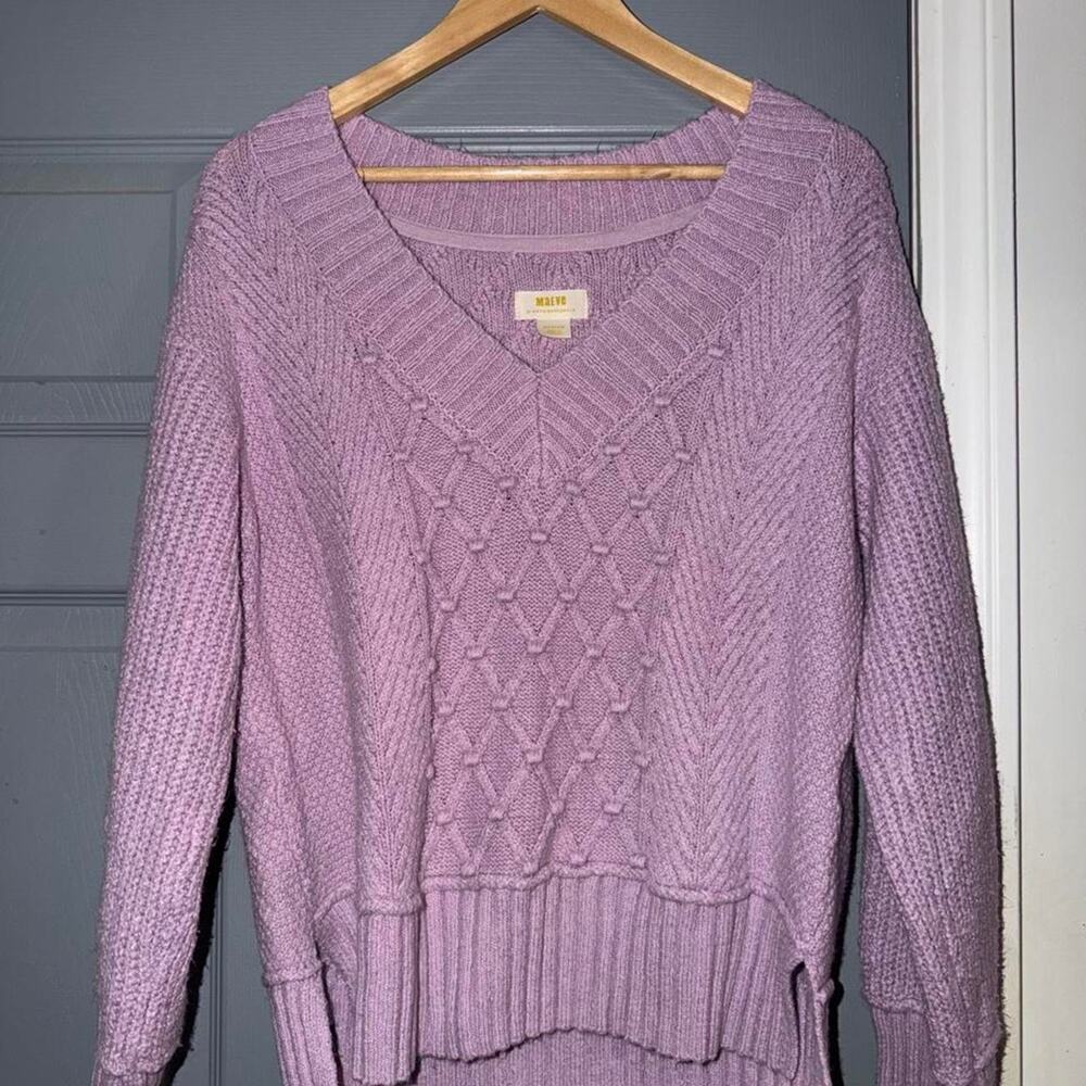 MAEVE by Anthropologie Sweater Women's Medium Purple Cable Knit Fisherman - Picture 8 of 8